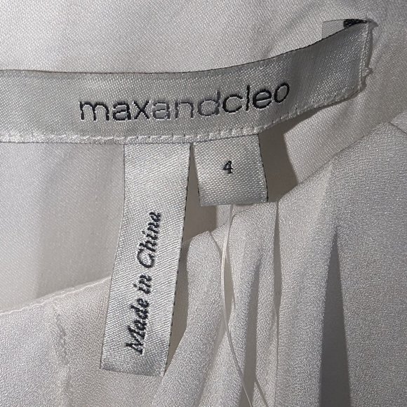 Max and Cleo Sleeveless Dress Sheath Polka Dot Ruffle Empire Waist Black Sz 4 - Picture 6 of 12